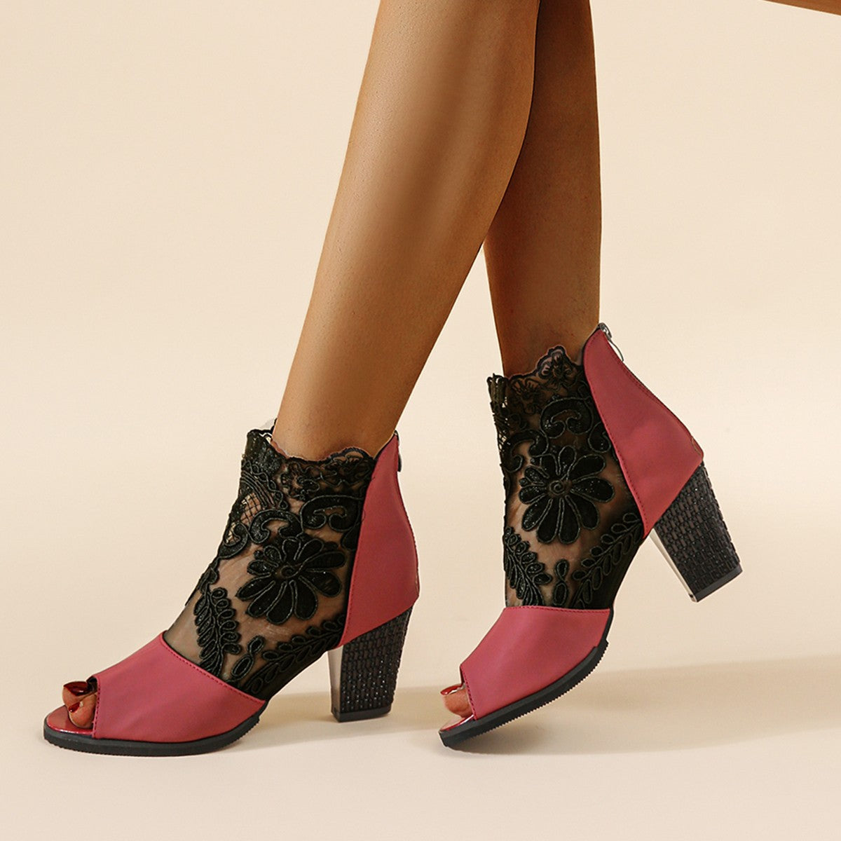 Ophelia Peep-Toe Lace Ankle Booties