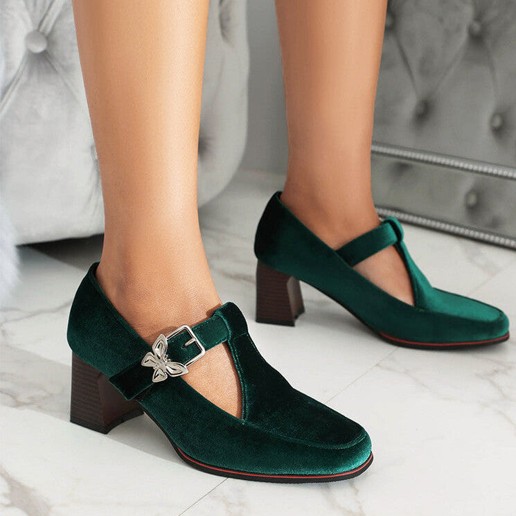Poppy Suede Ankle-Strap Block Heels