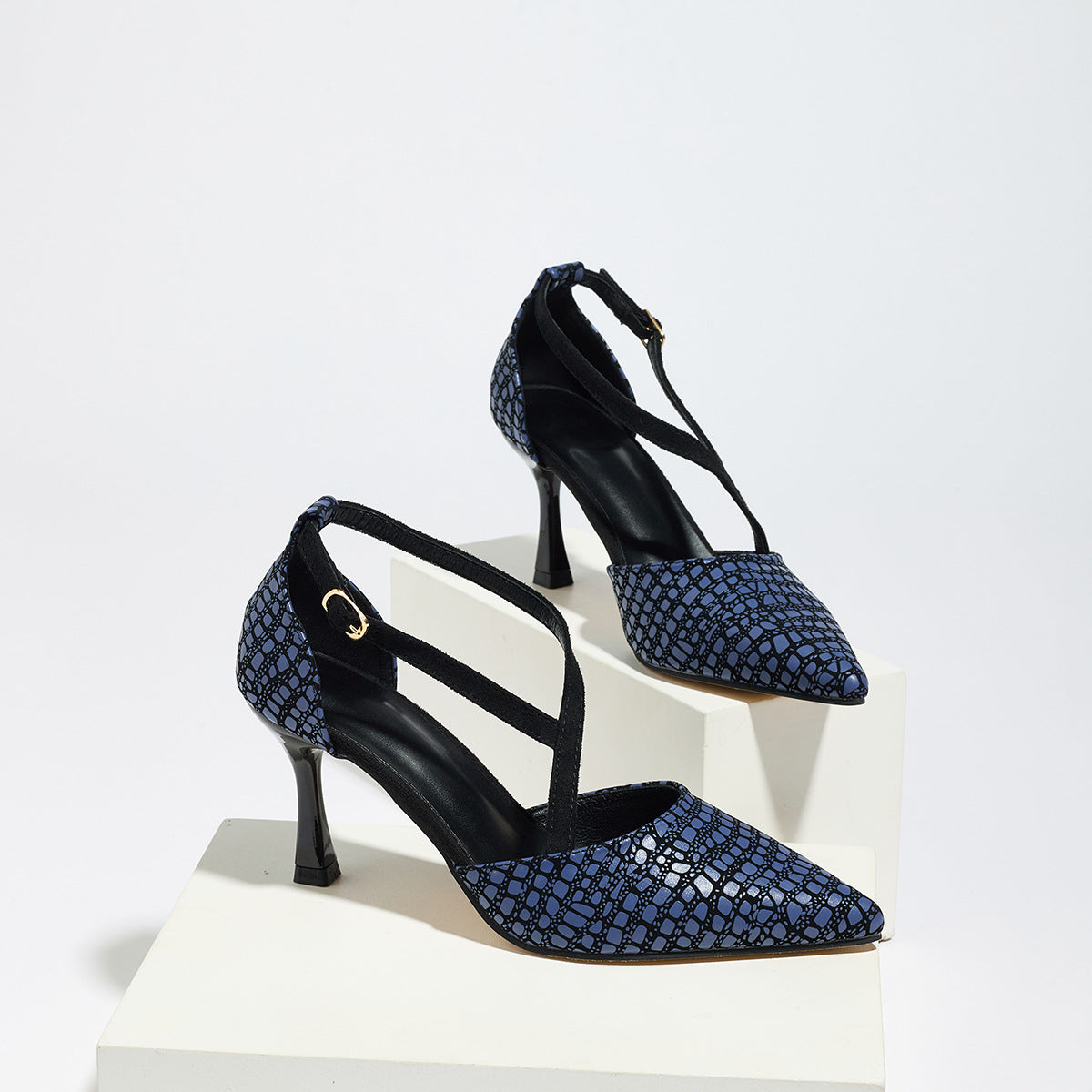 Cobalt Enigma Croc Stiletto Heels 3