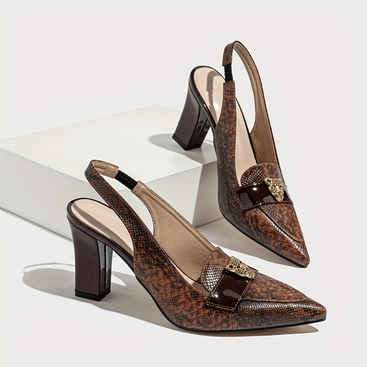 Dakota Snake-Embossed Slingback Heels