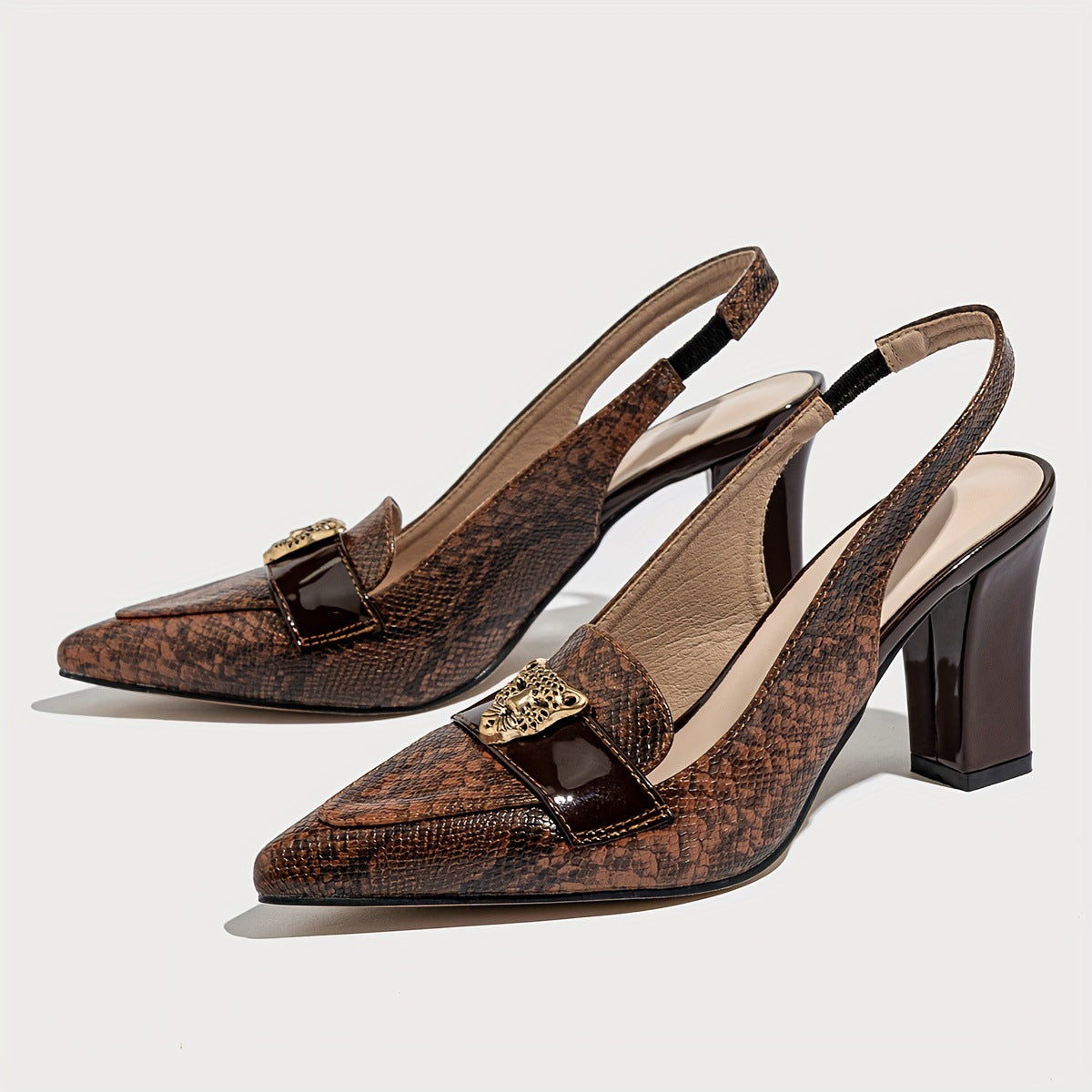Dakota Snake-Embossed Slingback Heels 2
