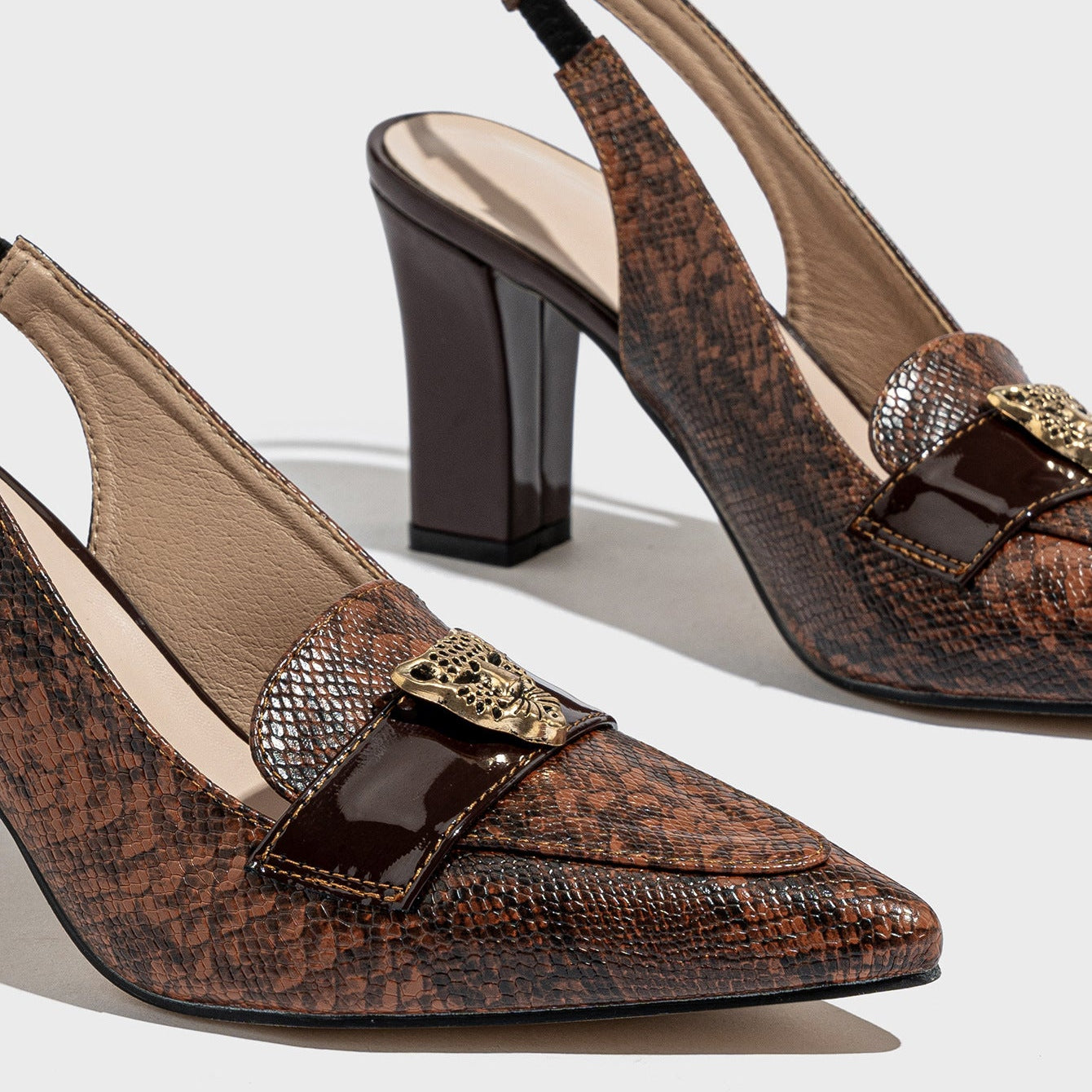 Dakota Snake-Embossed Slingback Heels 4