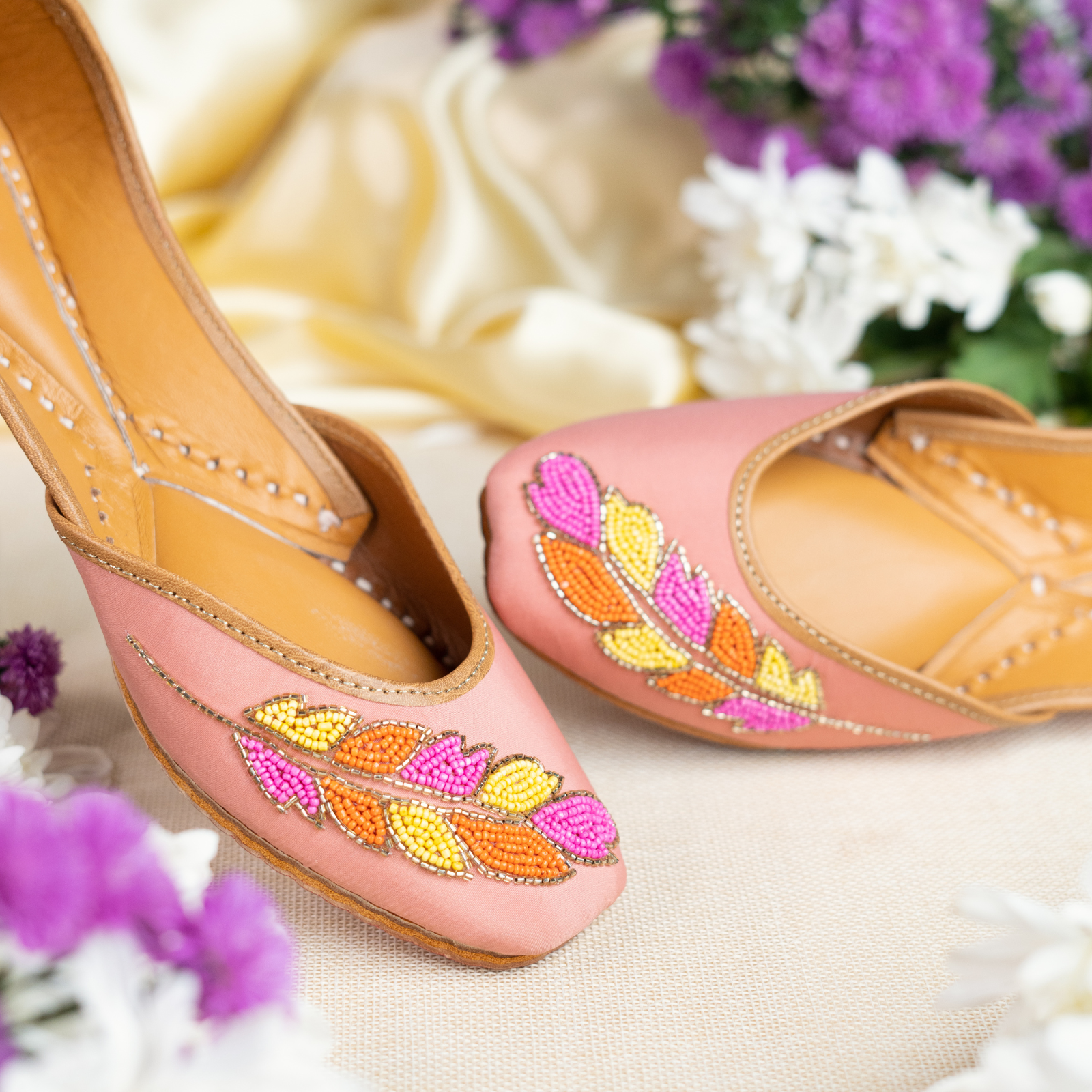 Baby Pink Sequins and Beaded Leaf Jutti 2