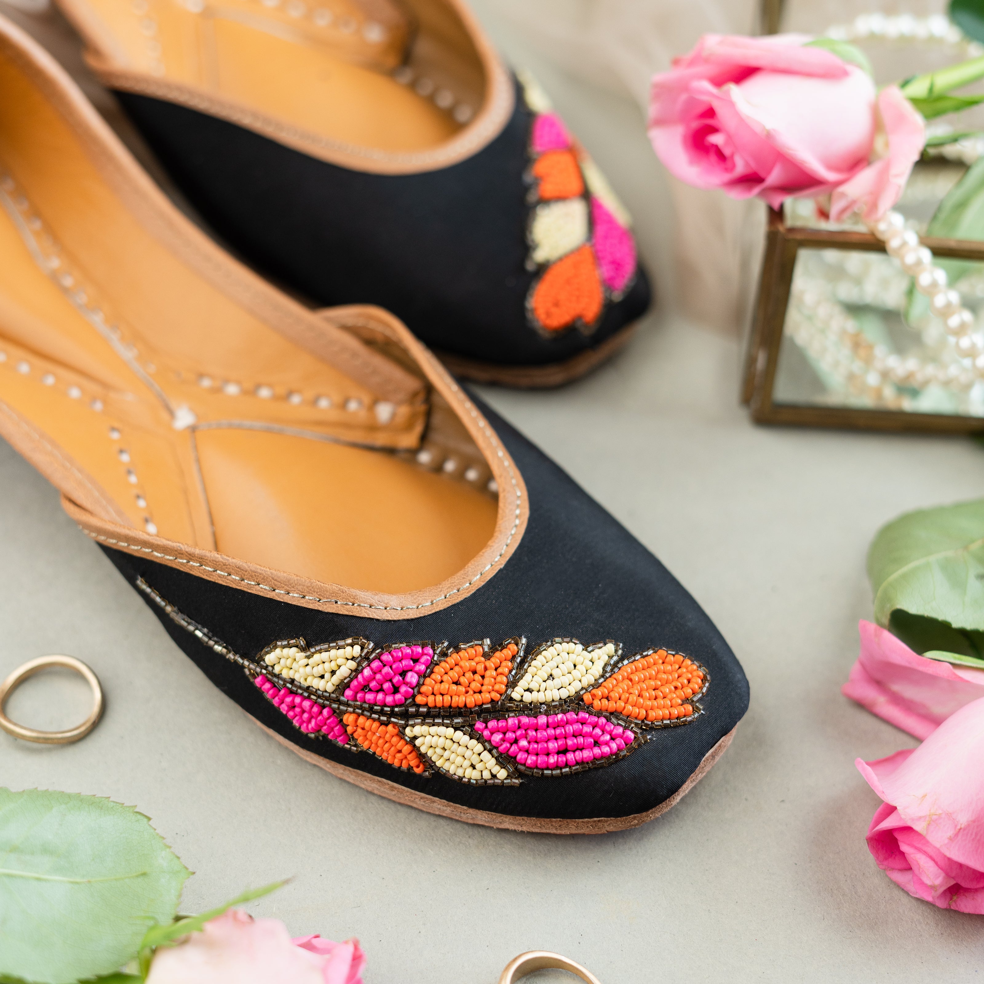 Black Sequins and Beaded Leaf Jutti 3