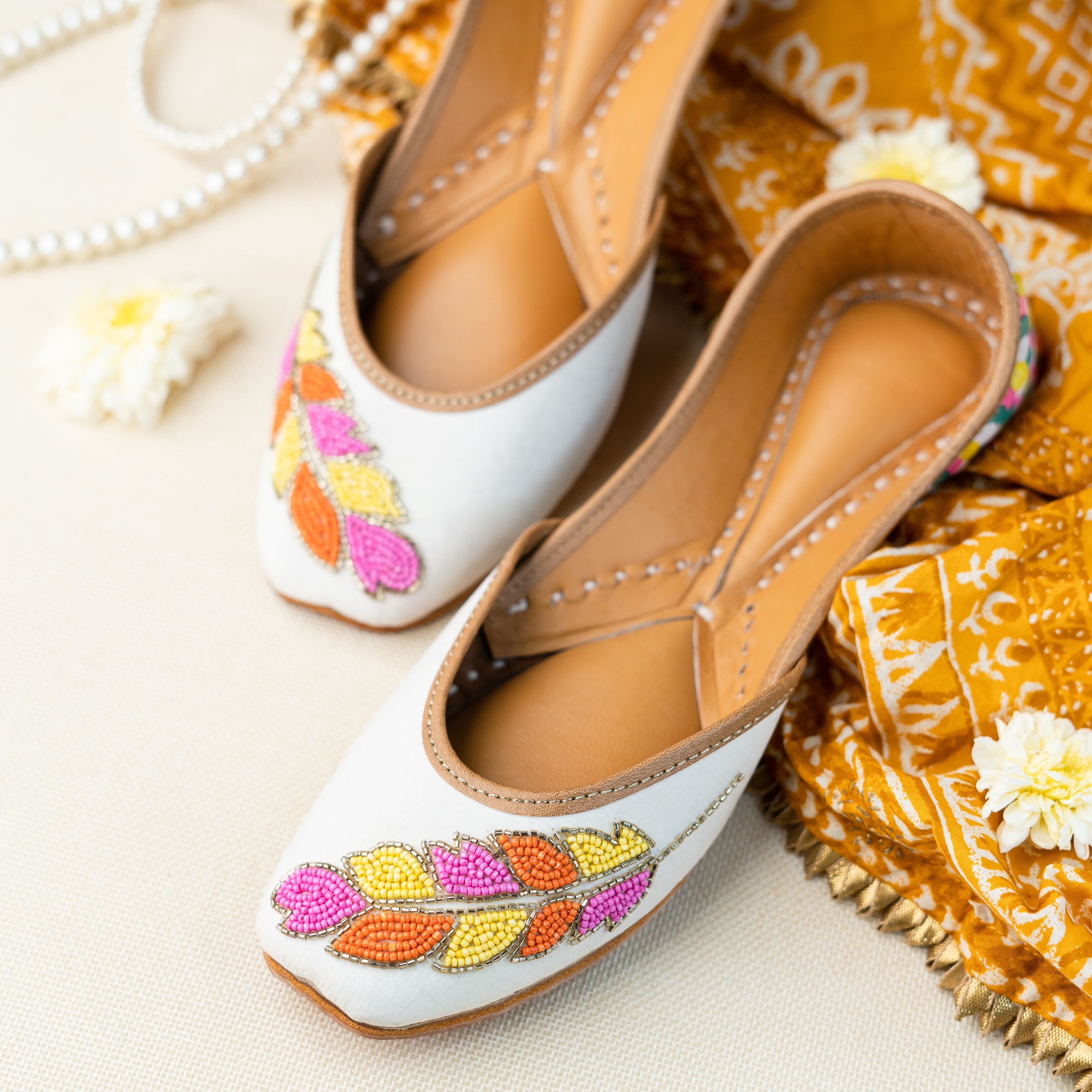 White Sequins and Beaded Leaf Jutti 2
