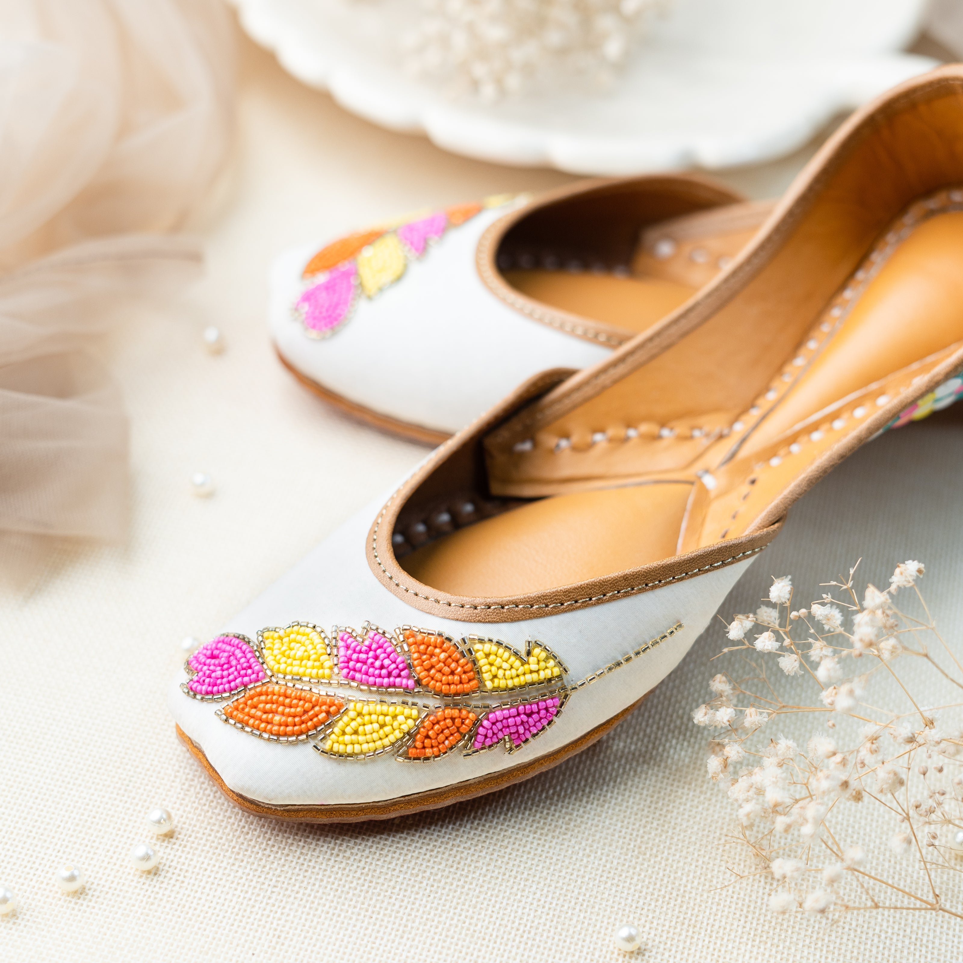 White Sequins and Beaded Leaf Jutti 4