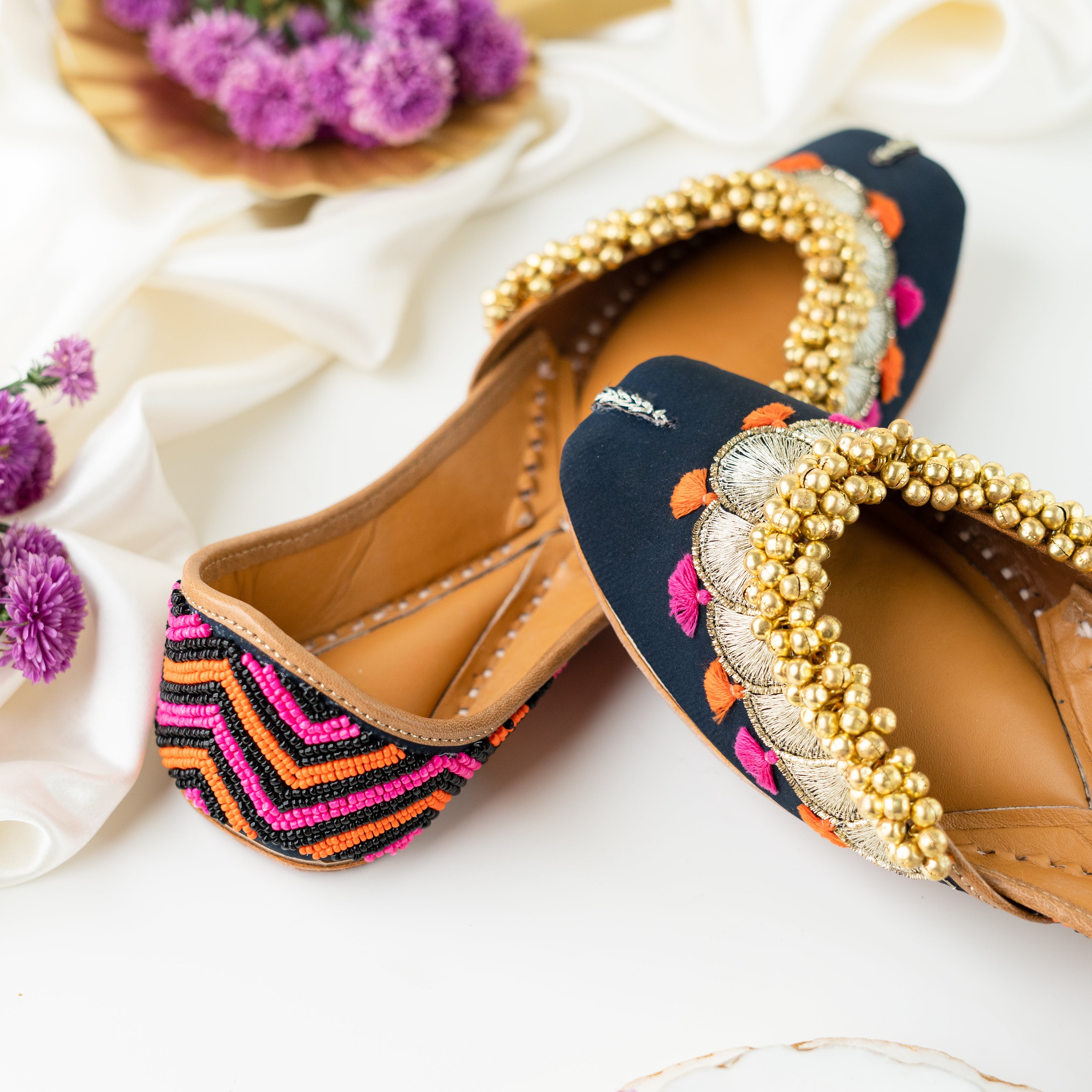 Navy Blue Embroidered Ghungroo Jutti 2