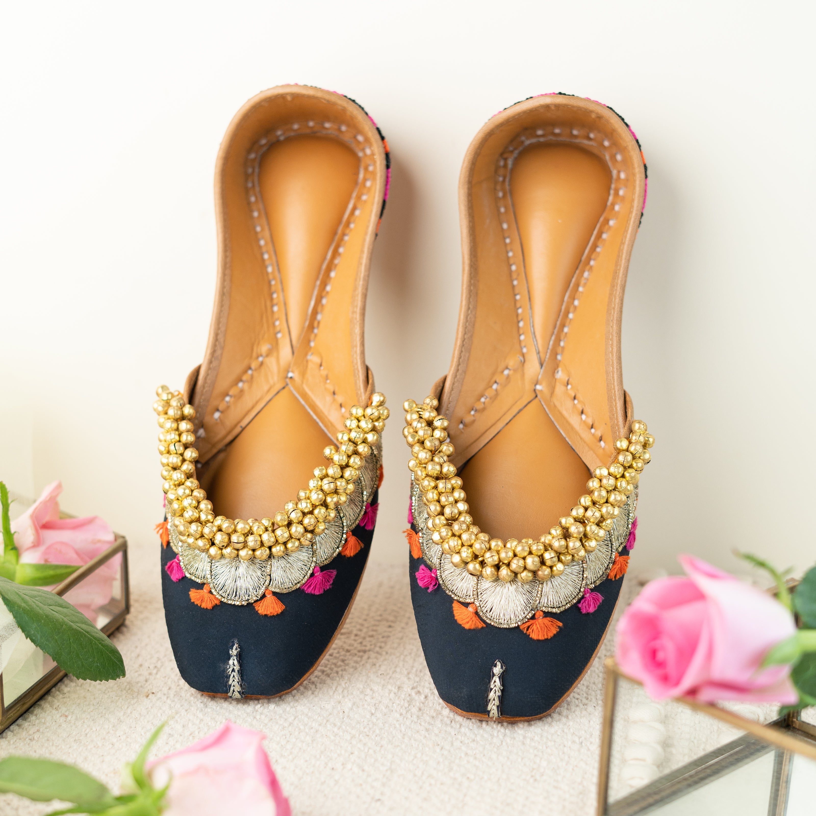 Navy Blue Embroidered Ghungroo Jutti 3