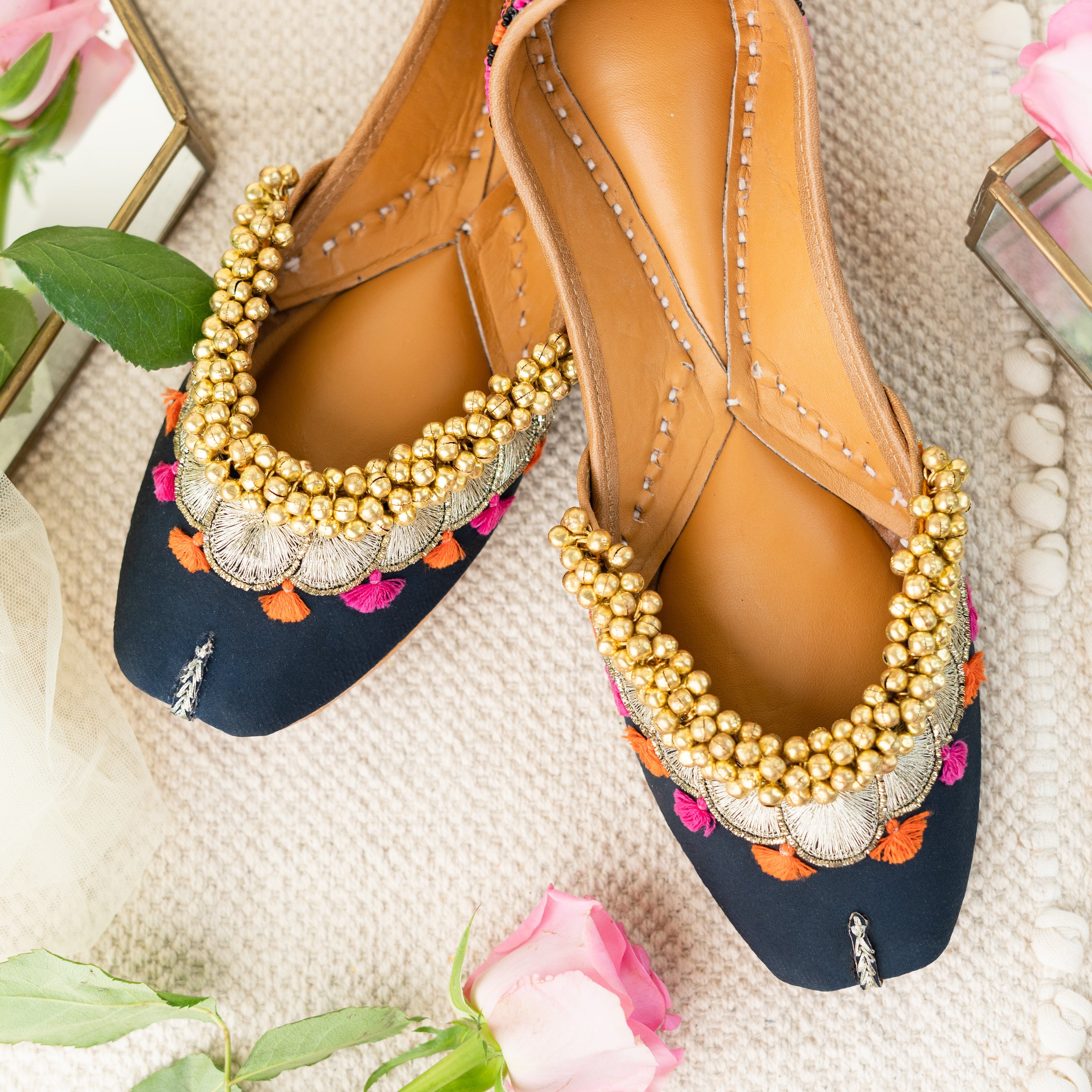 Navy Blue Embroidered Ghungroo Jutti 4