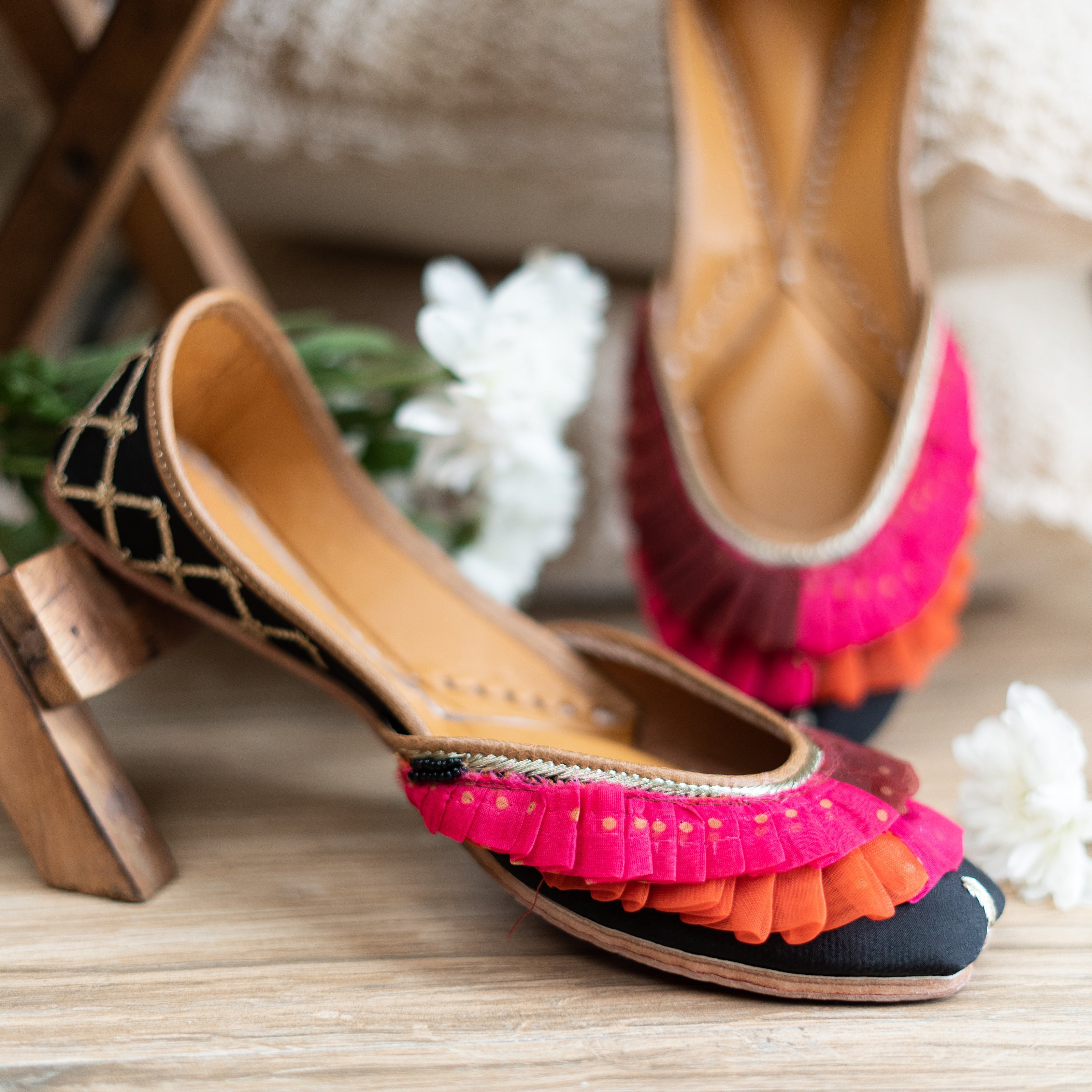 Black Ruffled Jutti with Gota Lace 4