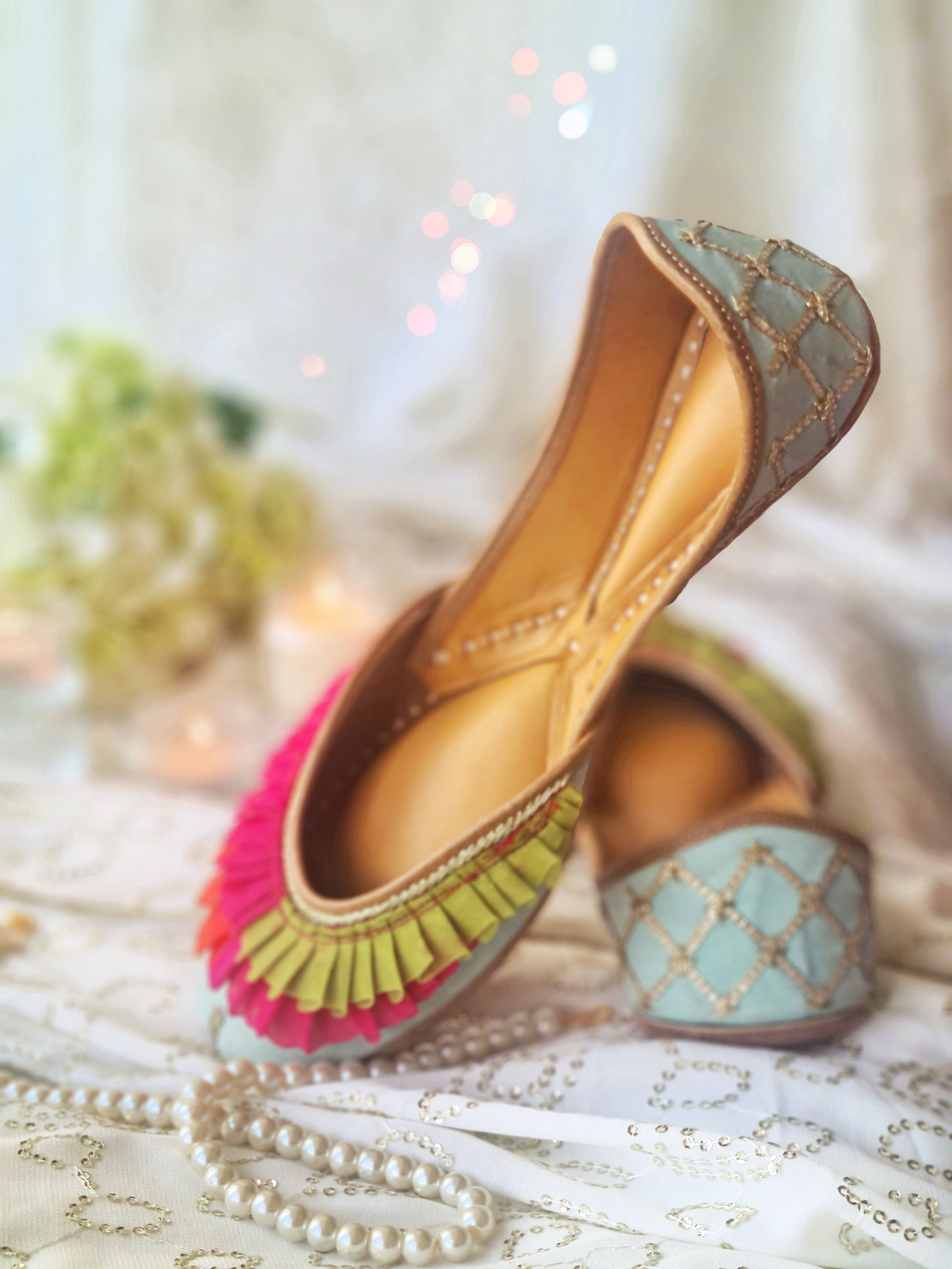 Mint Green Ruffled Jutti with Gota Lace 2
