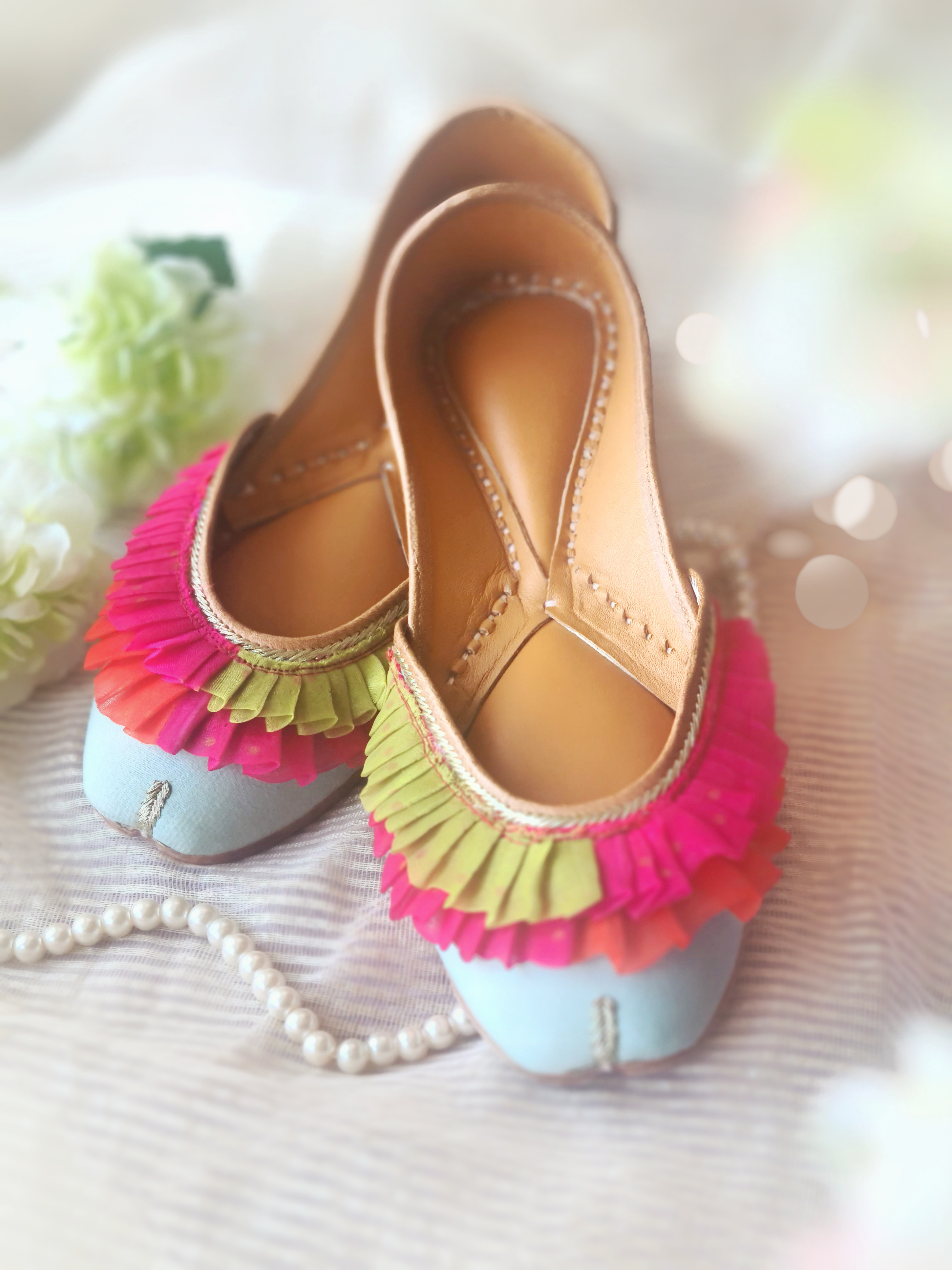 Mint Green Ruffled Jutti with Gota Lace 3