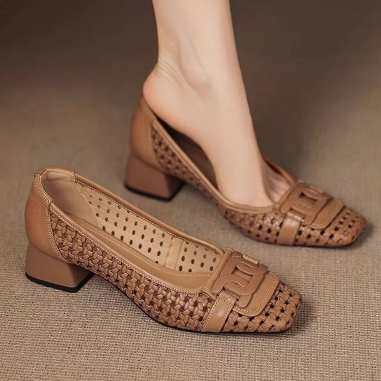 Tavori Woven Leather Block Heel Pumps