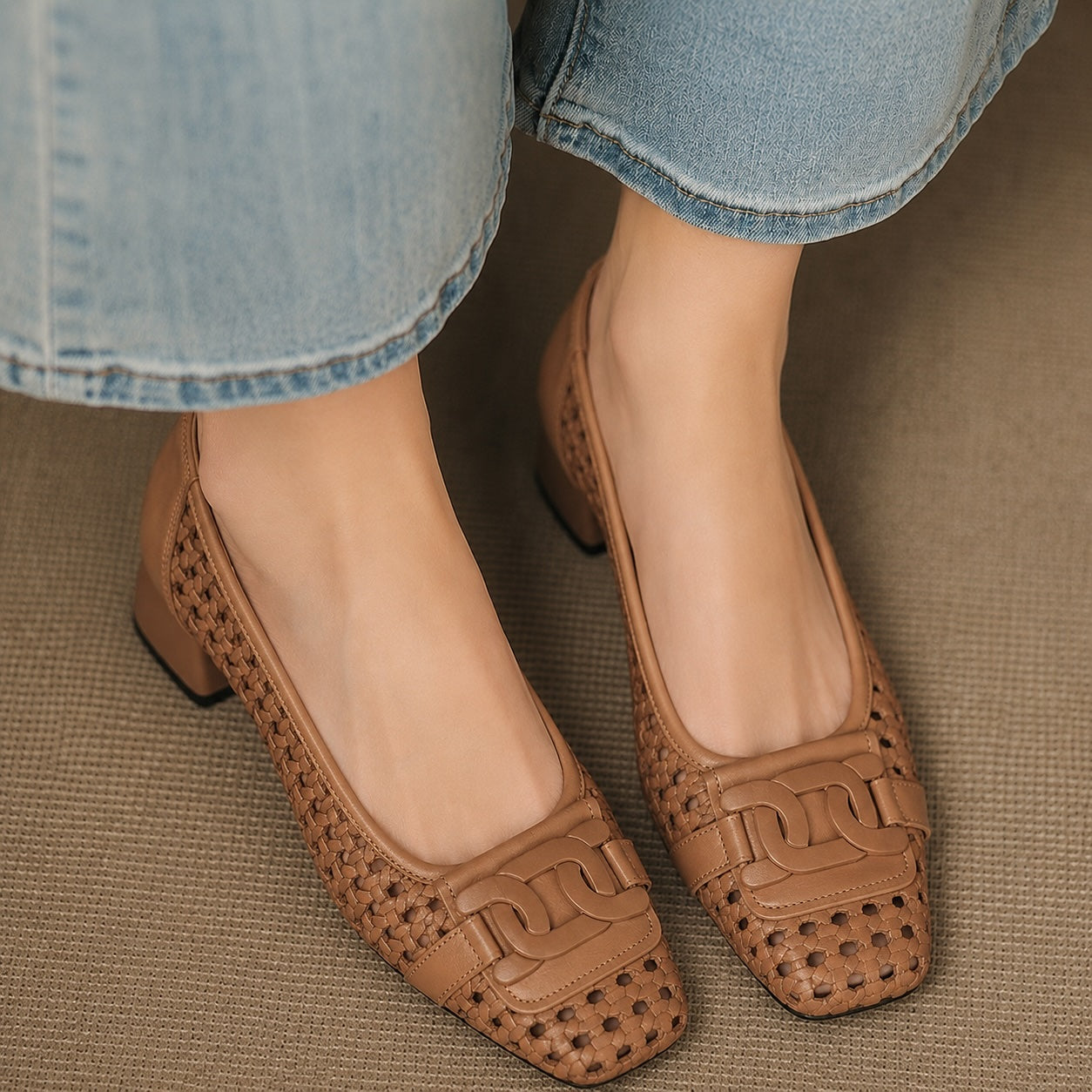 Tavori Woven Leather Block Heel Pumps 2