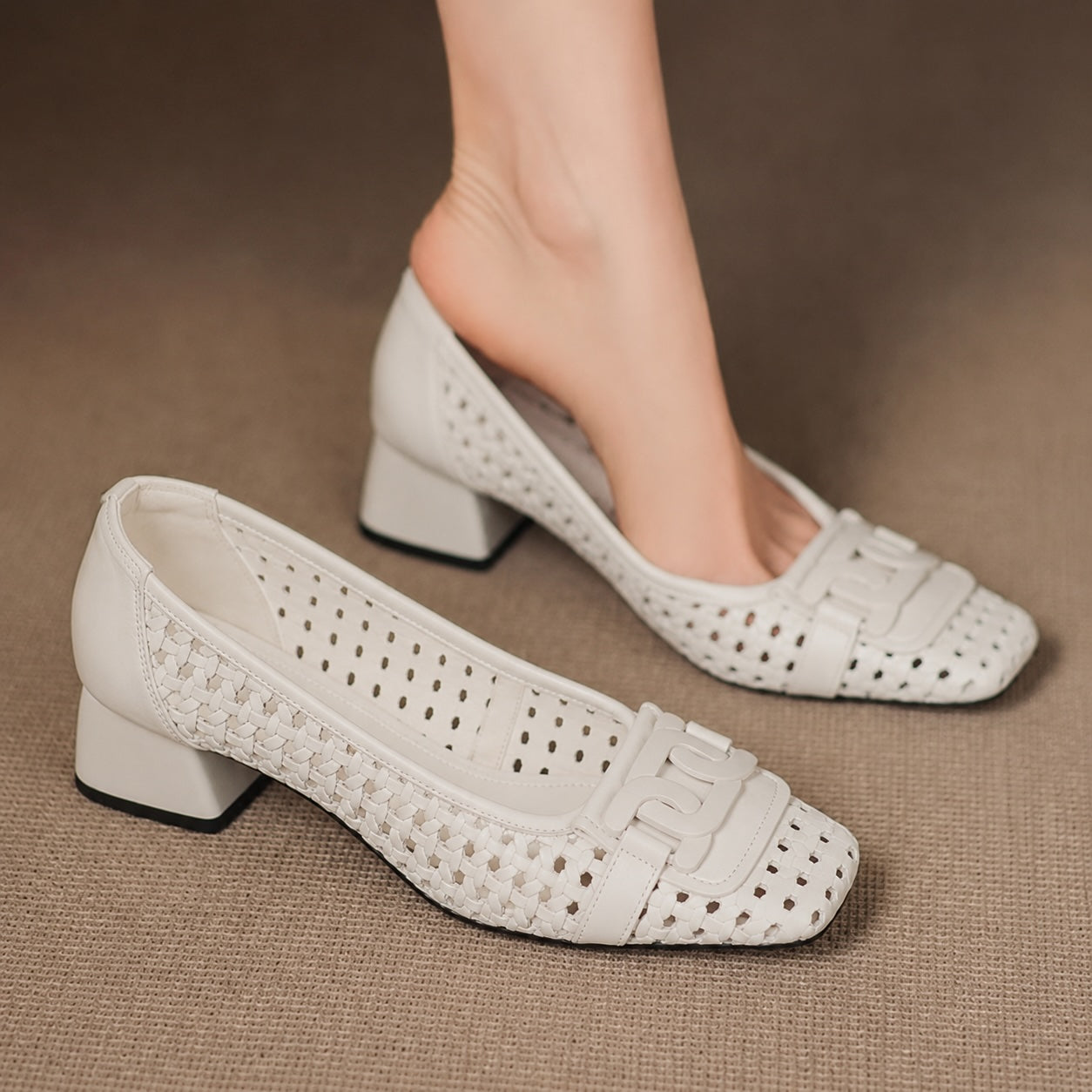 Tavori Woven Leather Block Heel Pumps 3