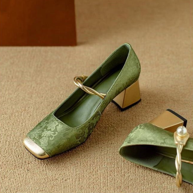 Chantilly Jacquard Block Heel Pumps 4