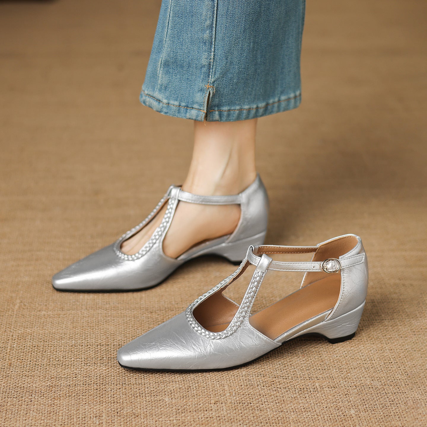 Zelina T-Strap Low-Heel Sandals