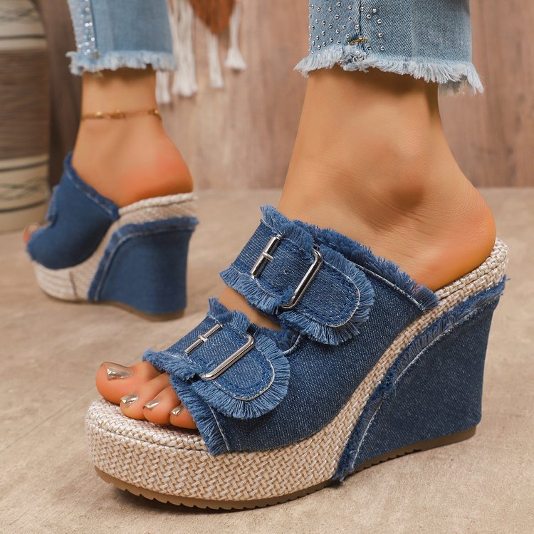Caleva Denim Wedge Slide Sandals 2